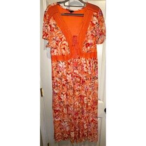 TORRID dress size 1x stunning orange and white floral rayon summer dress 1X
